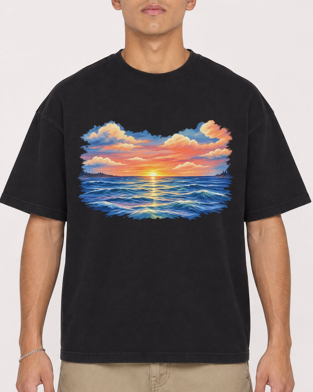 Mockup Boxy Heavyweight Tee Black male close-up 16