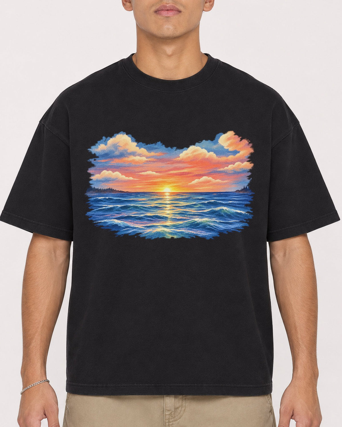 Mockup Boxy Heavyweight Tee Black male close-up 16