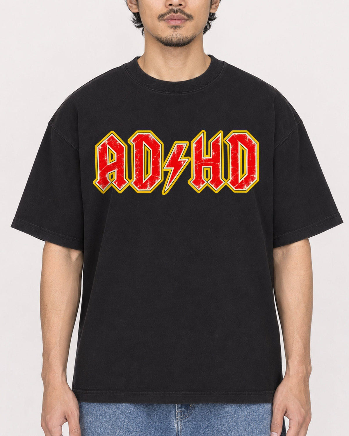 Mockup Boxy Heavyweight Tee Black male close-up 02