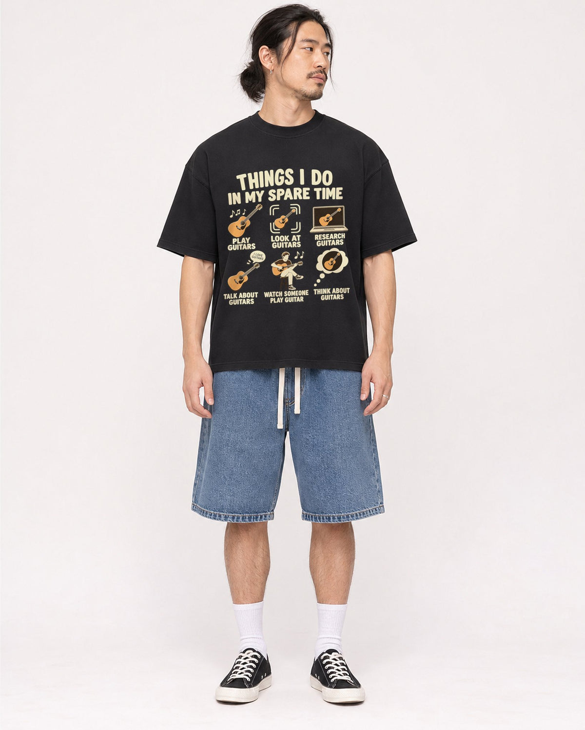 Mockup Boxy Heavyweight Tee Black male full-body 43