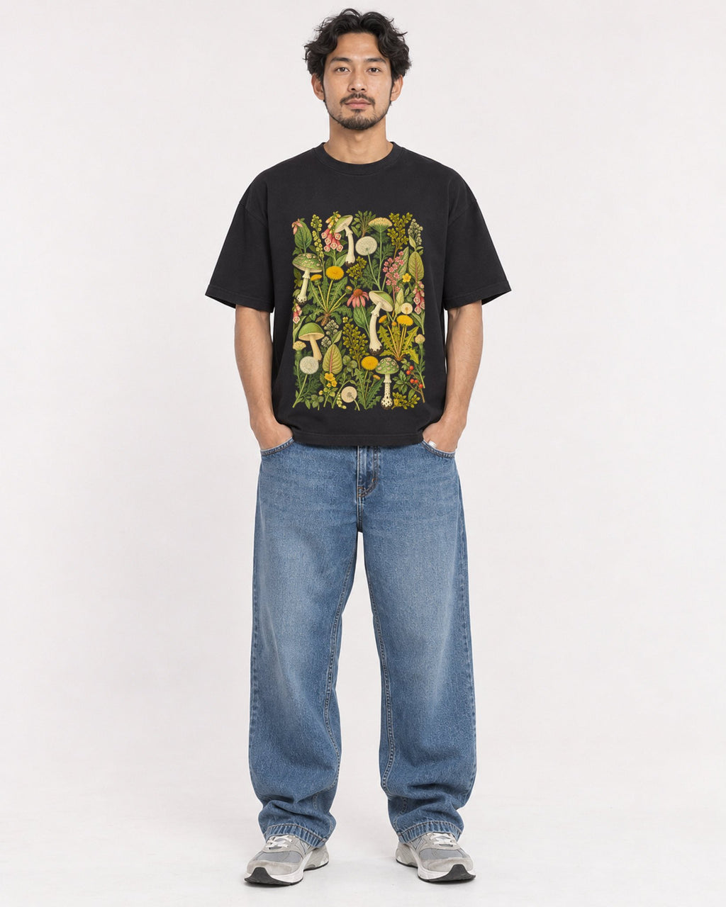 Mockup Boxy Heavyweight Tee Black male full-body 02