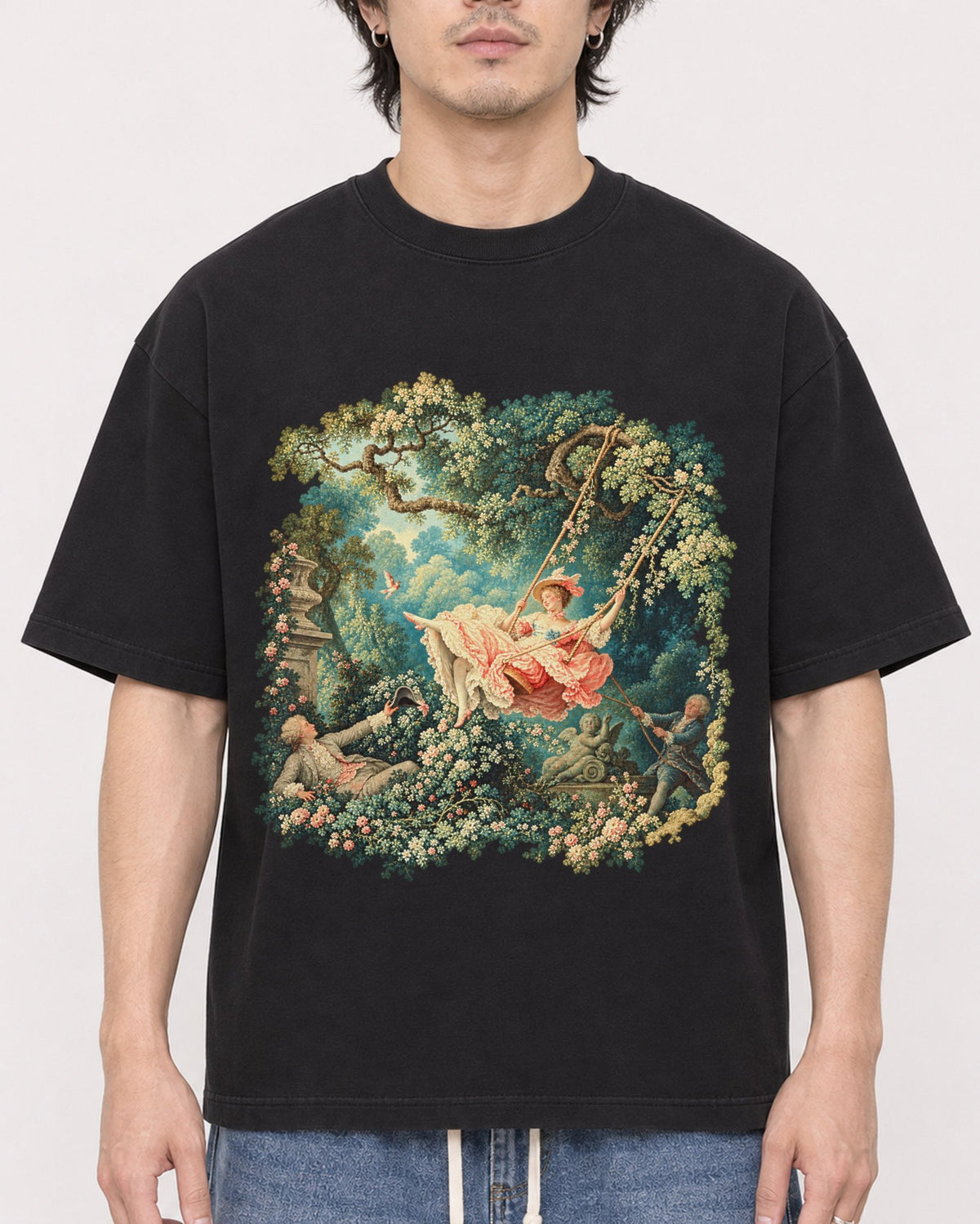 Mockup Boxy Heavyweight Tee Black male close-up 03