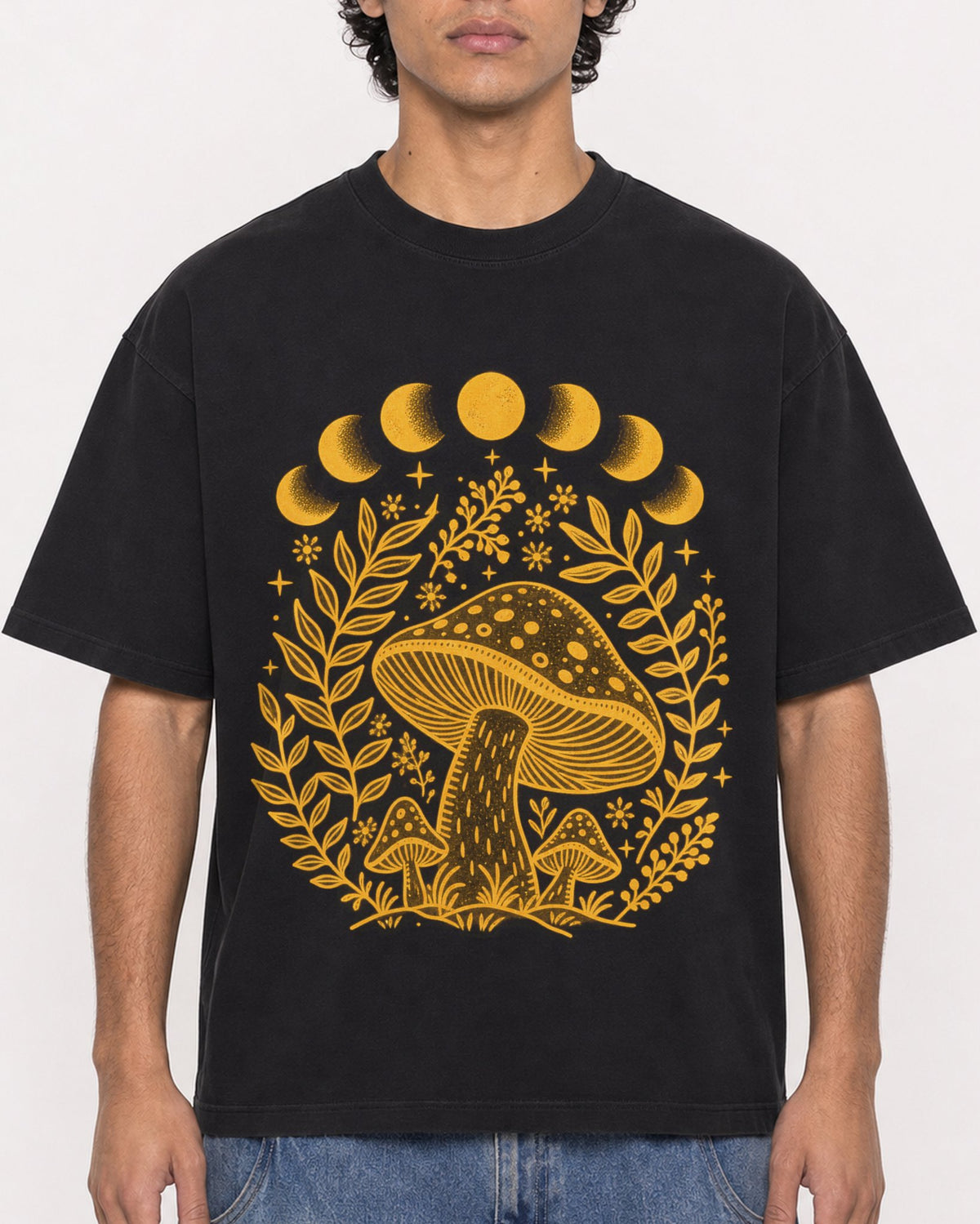 Mockup Boxy Heavyweight Tee Black male close-up 26