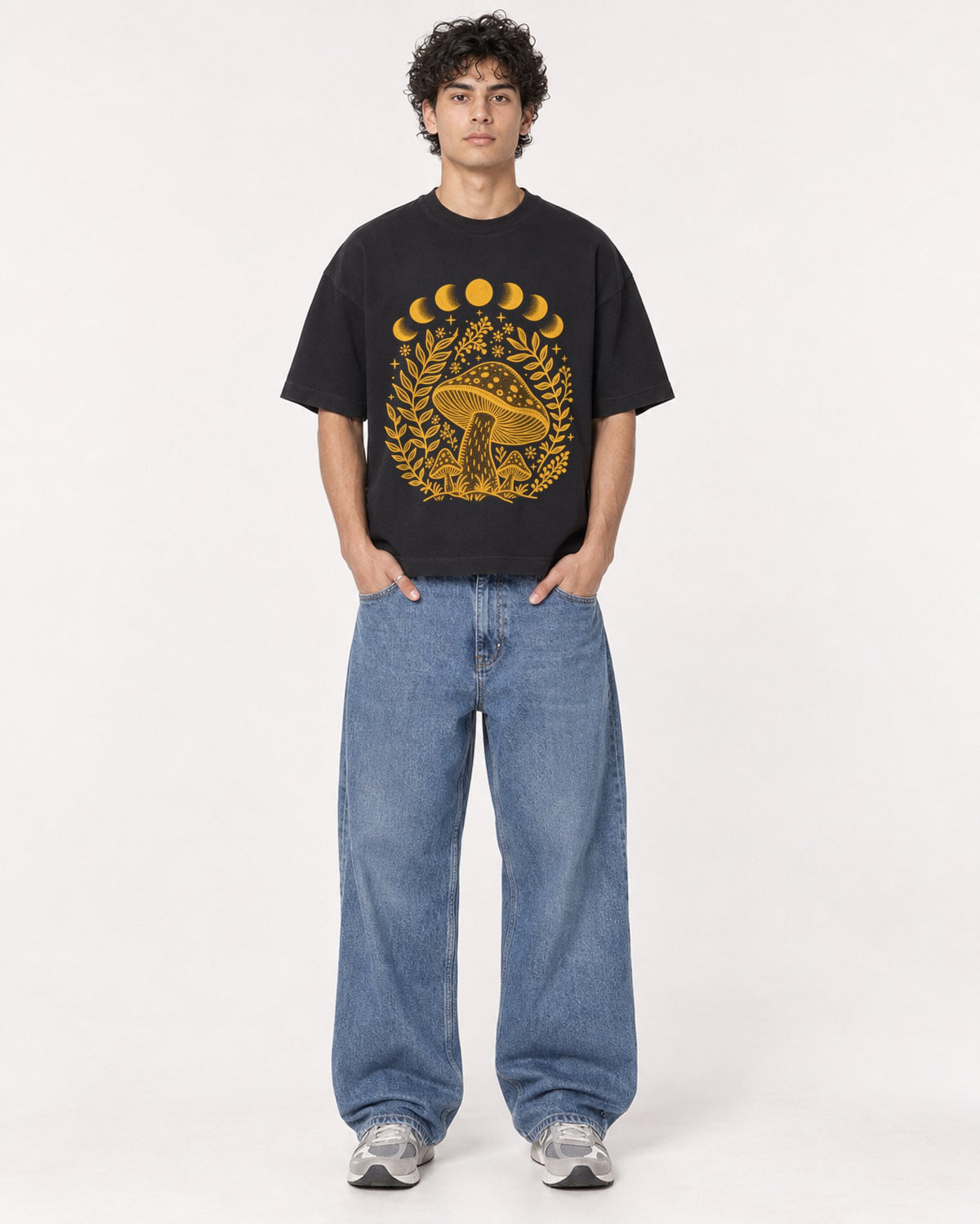Mockup Boxy Heavyweight Tee Black male full-body 26