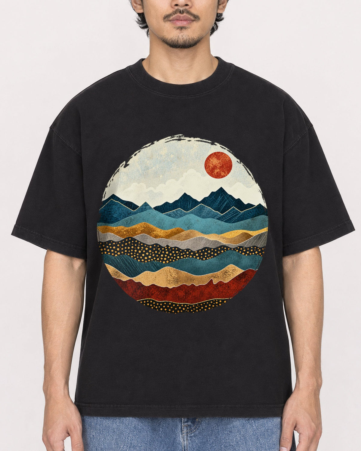 Mockup Boxy Heavyweight Tee Black male close-up 02