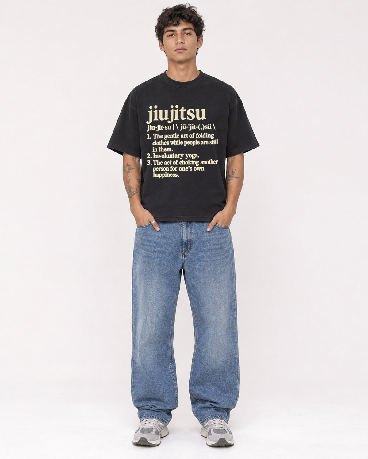 Mockup Boxy Heavyweight Tee Black male full-body 06