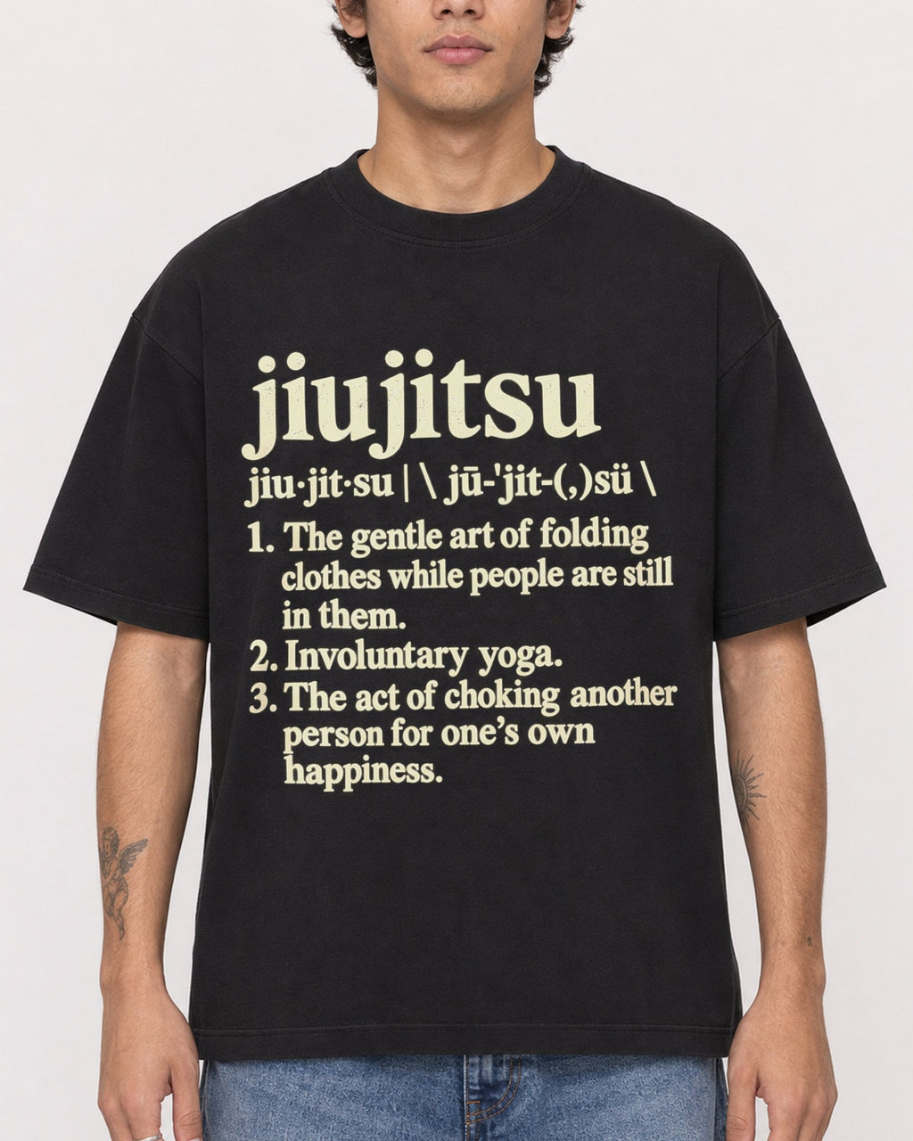 Mockup Boxy Heavyweight Tee Black male close-up 06