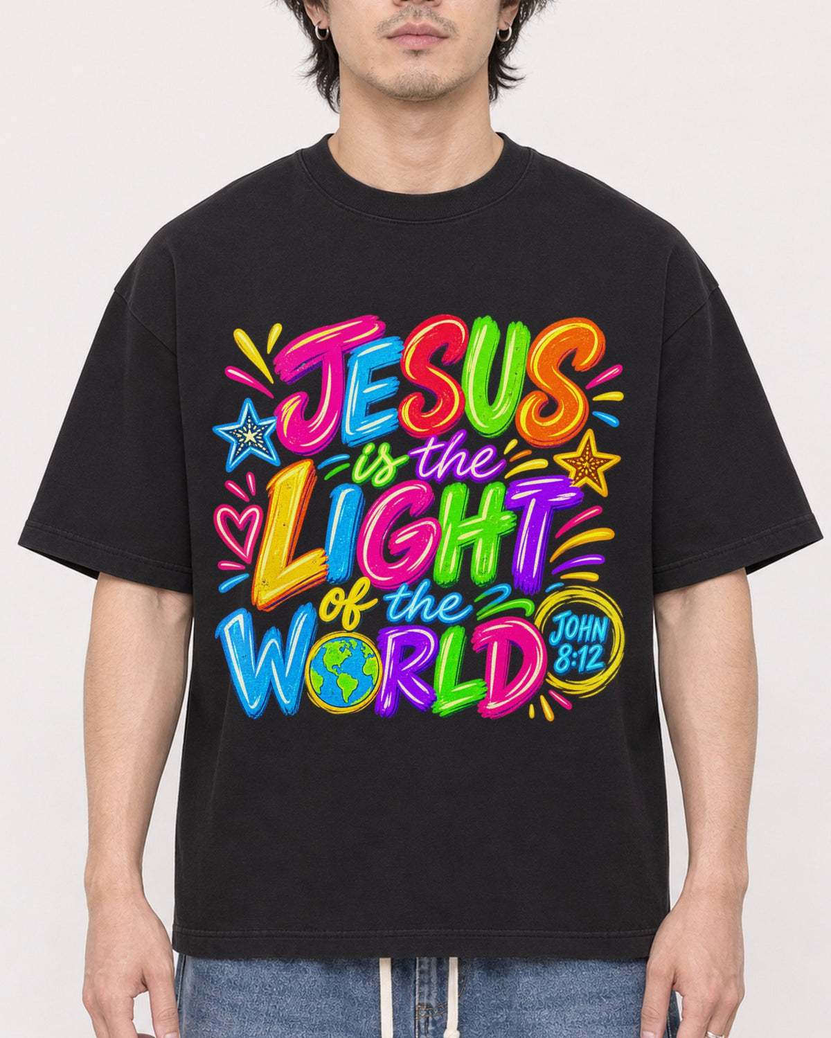 Mockup Boxy Heavyweight Tee Black male close-up 03