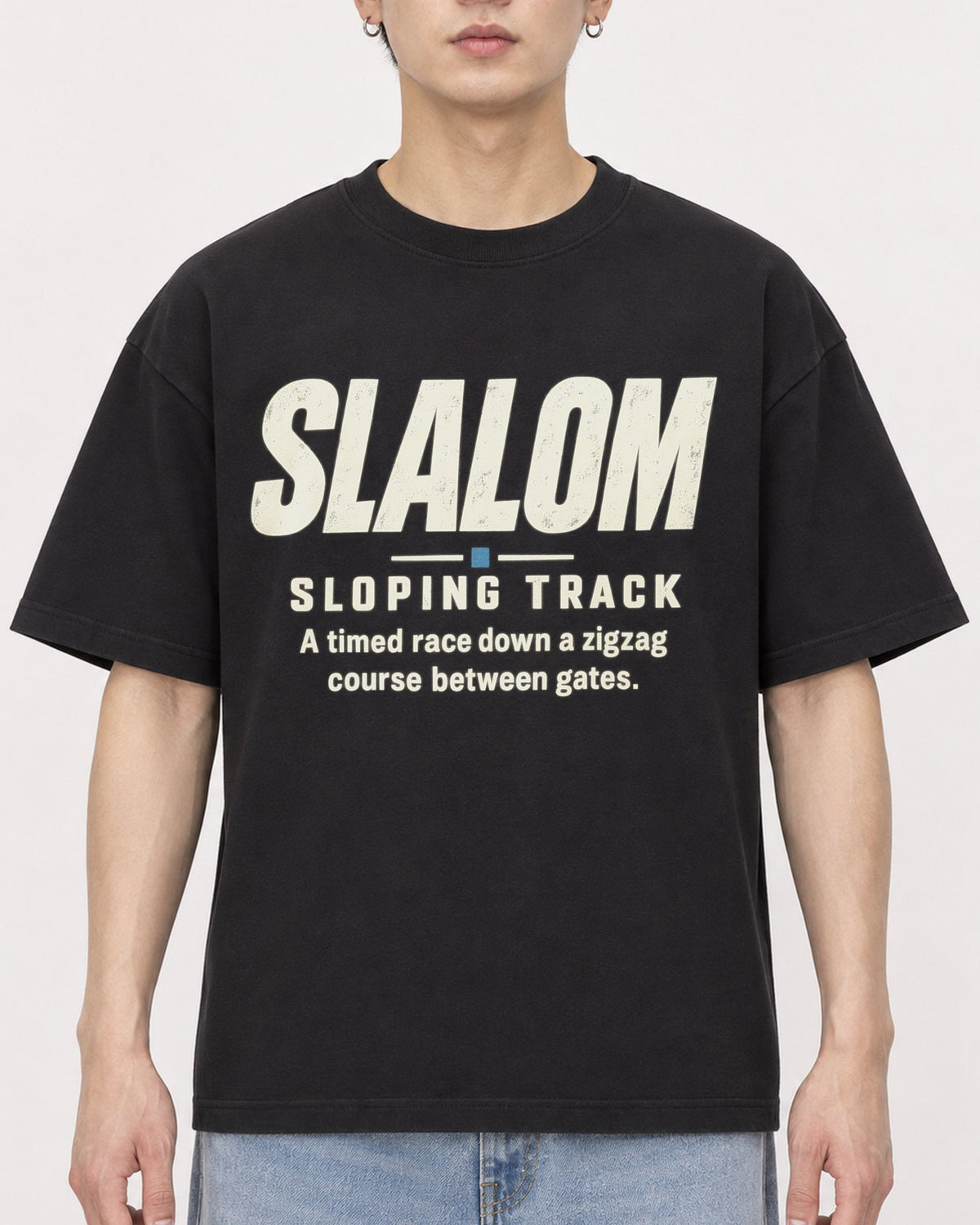 Mockup Boxy Heavyweight Tee Black male close-up 01