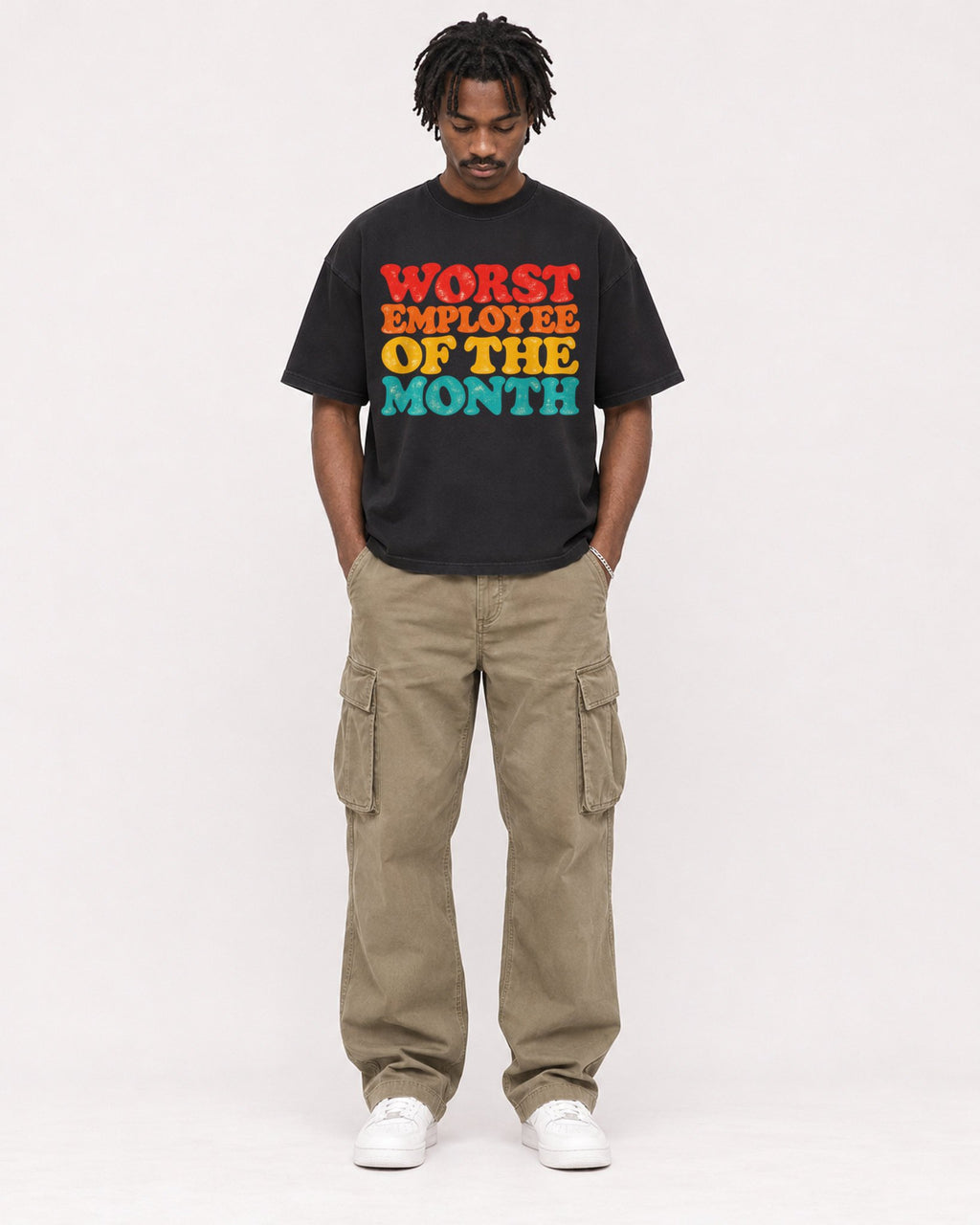 Mockup Boxy Heavyweight Tee Black male full-body 04