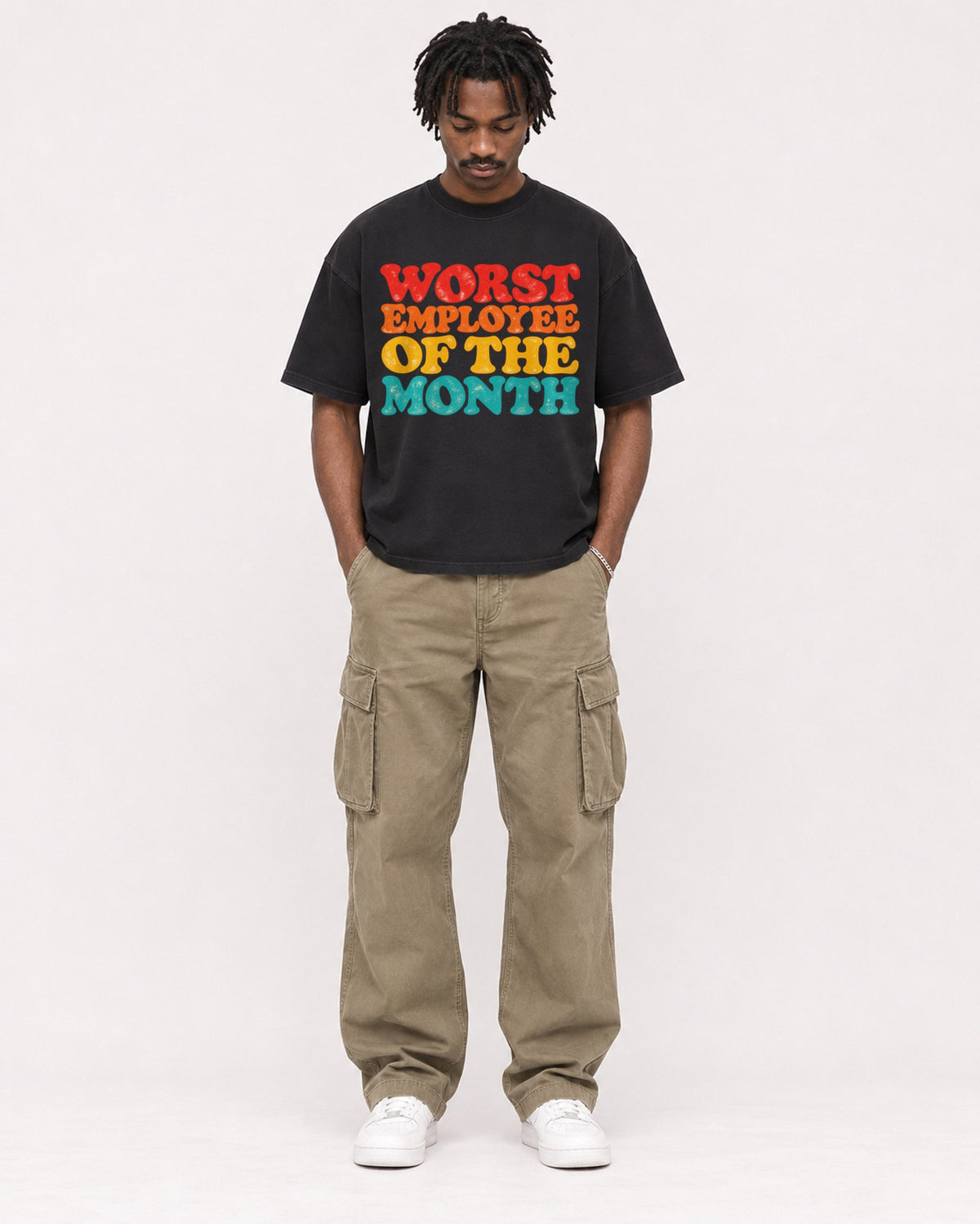 Mockup Boxy Heavyweight Tee Black male full-body 04