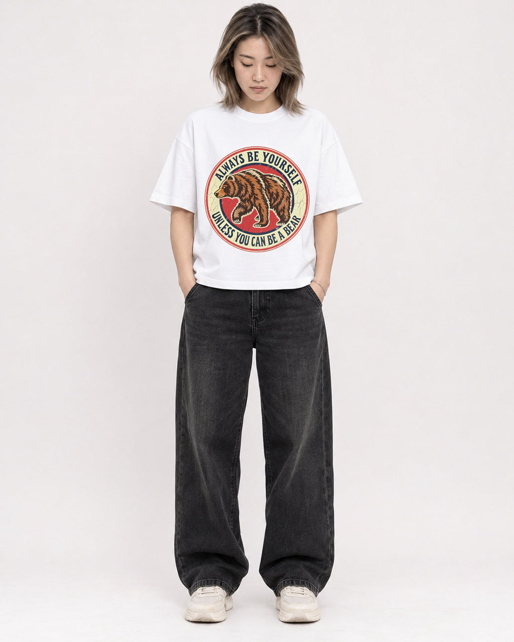 Mockup Boxy Heavyweight Tee White female full-body 33