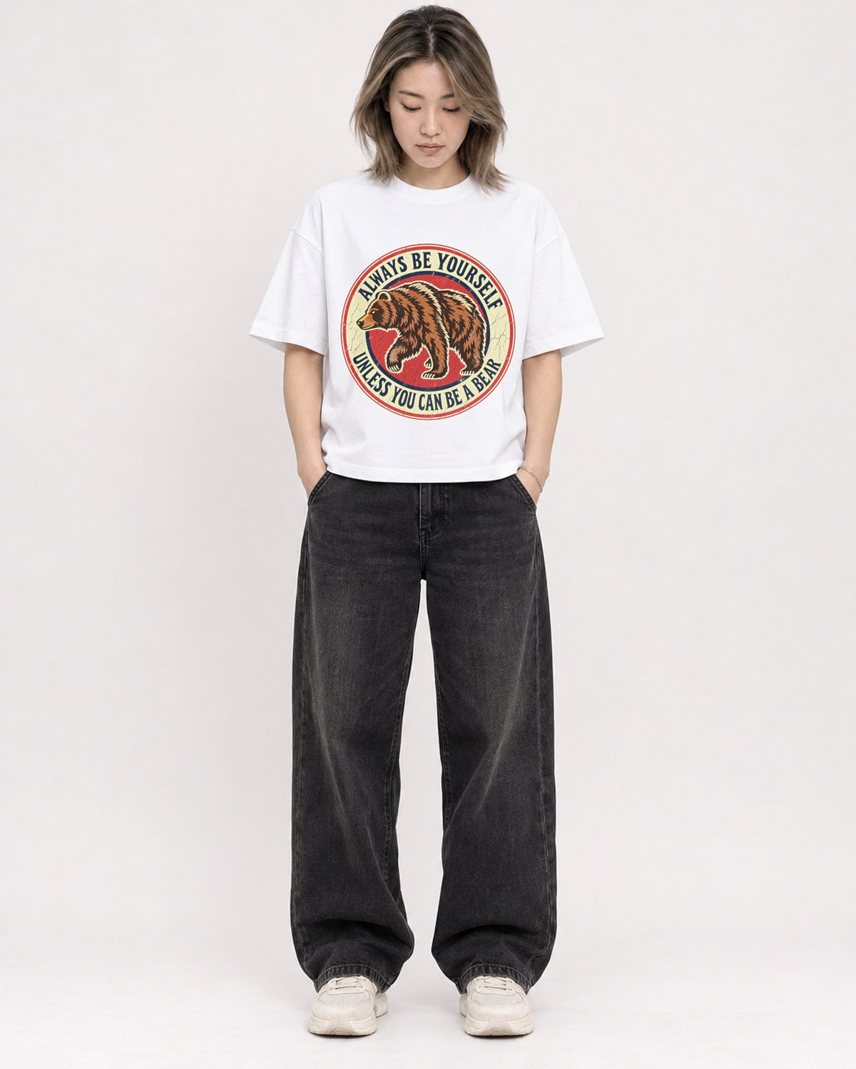 Mockup Boxy Heavyweight Tee White female full-body 33