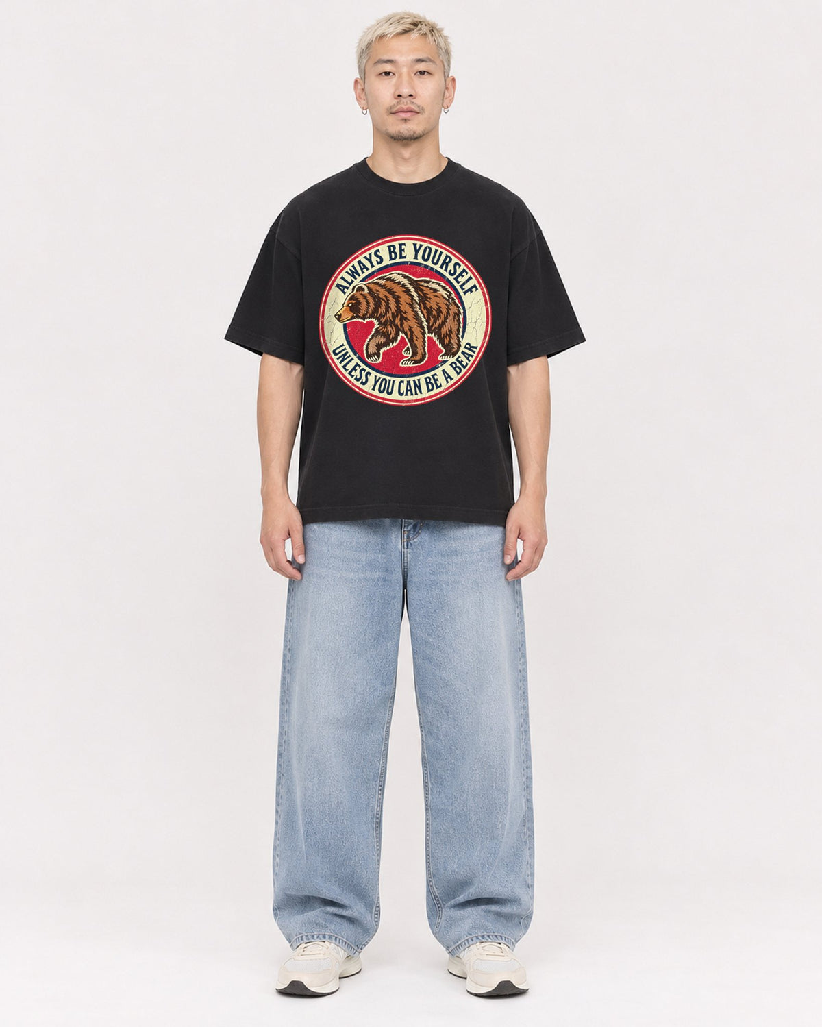 Mockup Boxy Heavyweight Tee Black male full-body 33