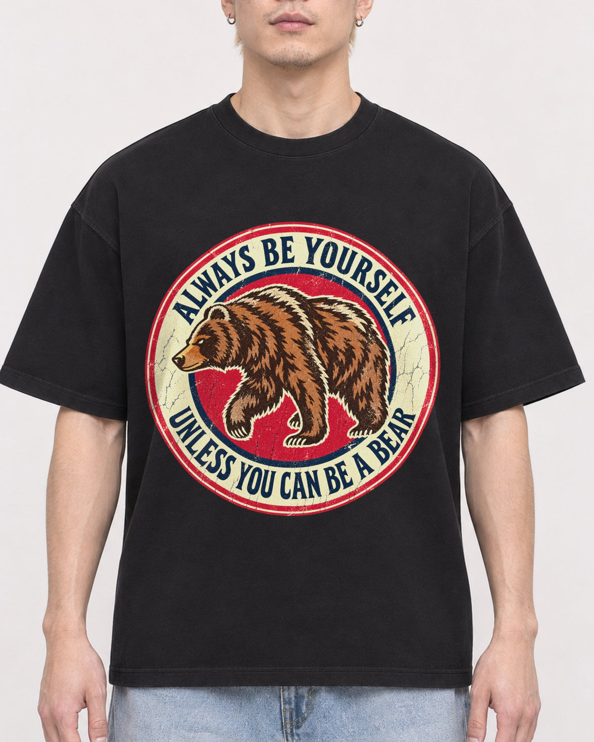 Mockup Boxy Heavyweight Tee Black male close-up 33