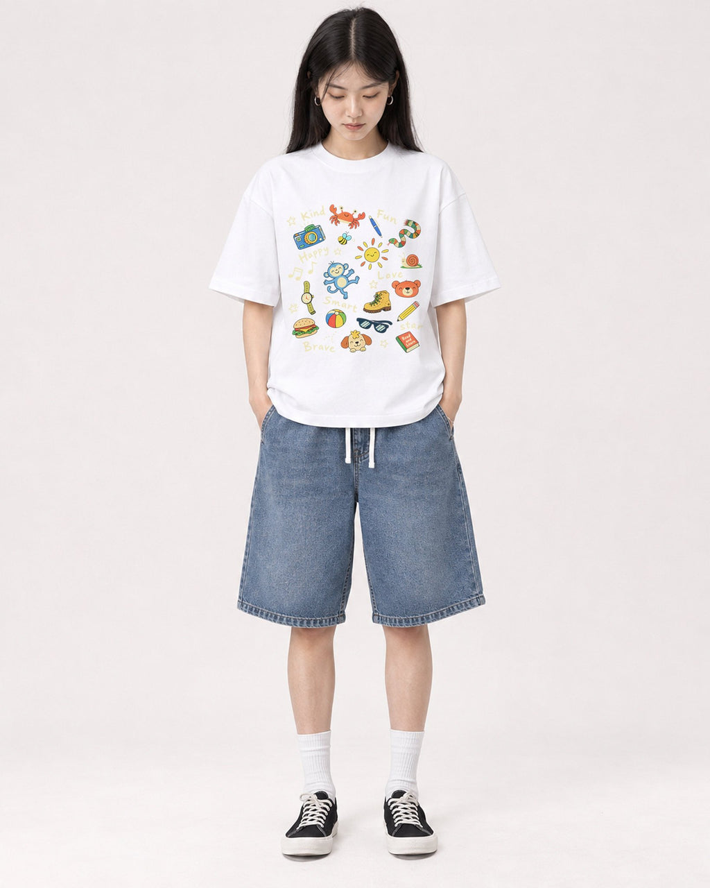 Mockup Boxy Heavyweight Tee White female full-body 01