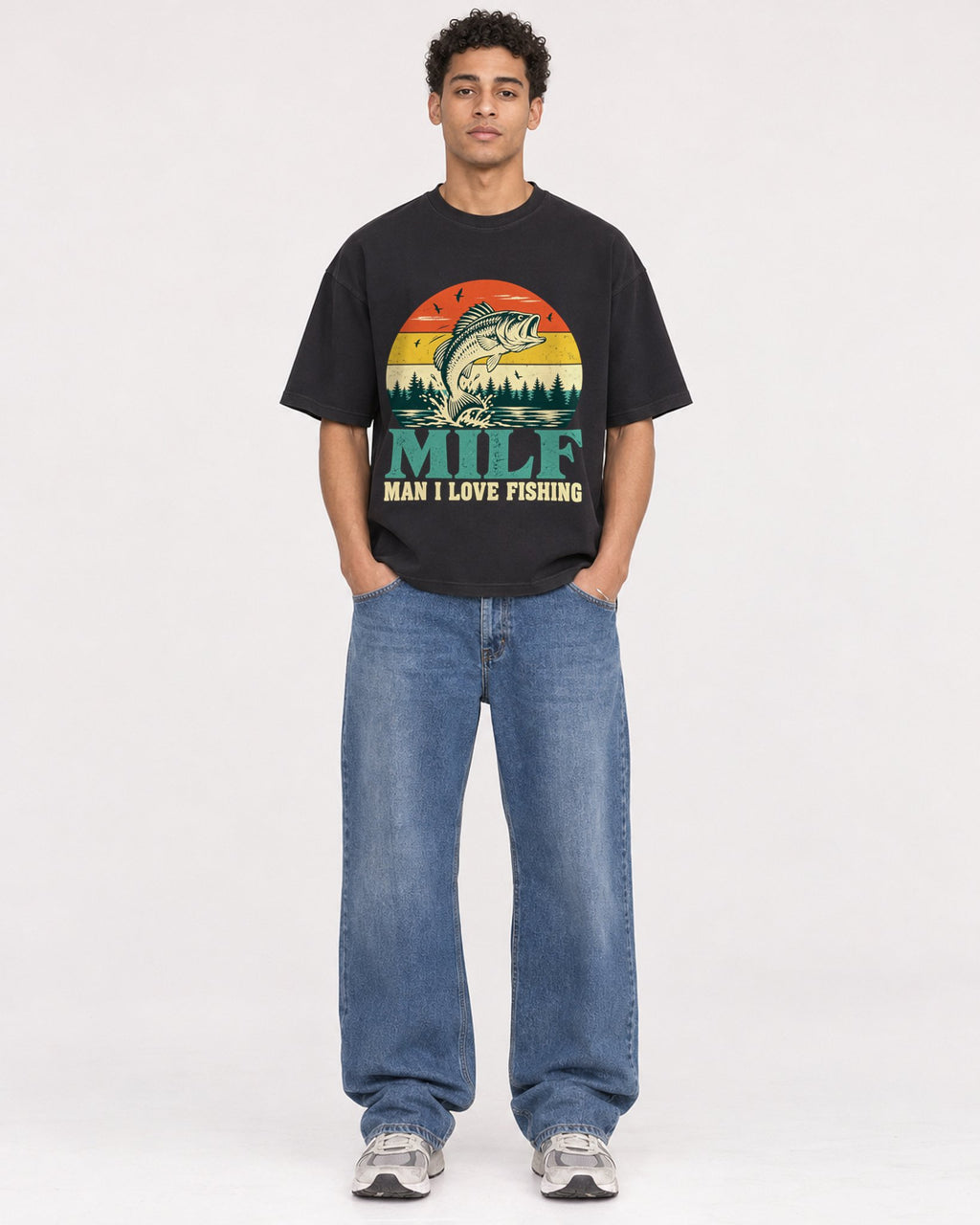Mockup Boxy Heavyweight Tee Black male full-body 10