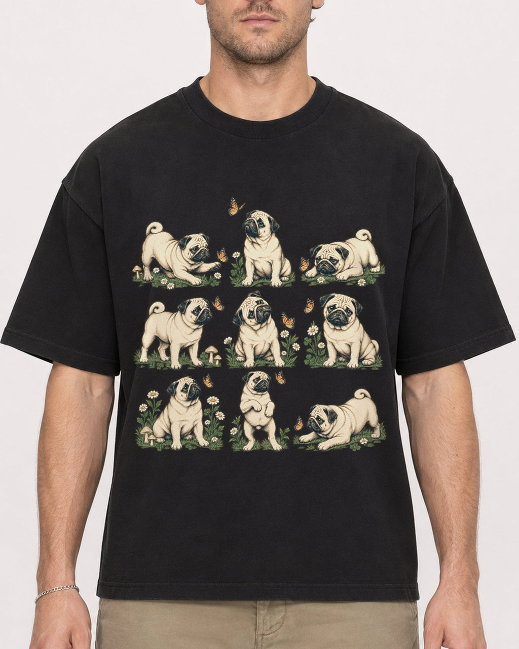 Mockup Boxy Heavyweight Tee Black male close-up 08