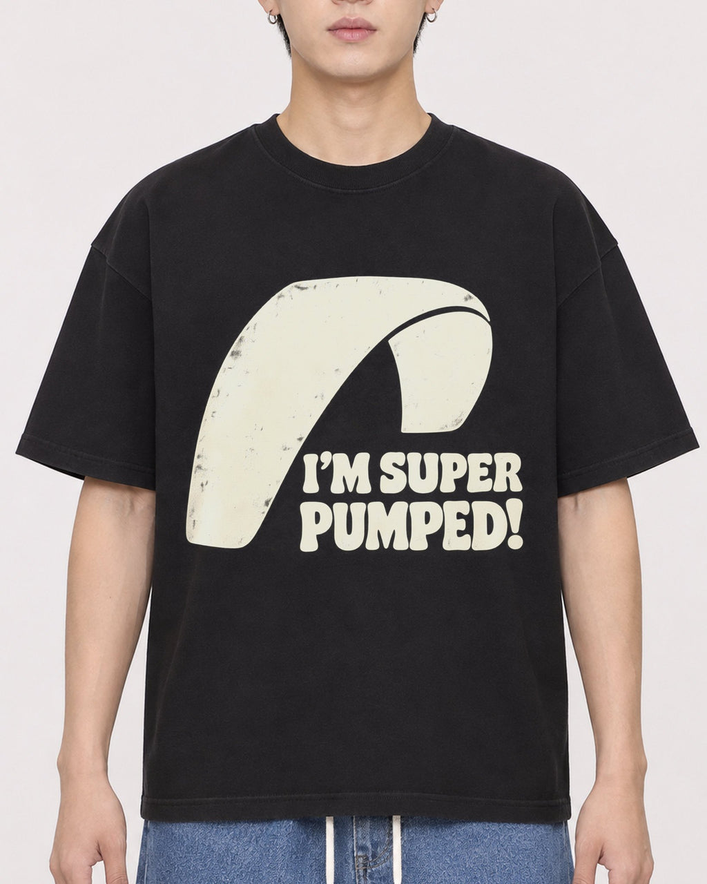 Mockup Boxy Heavyweight Tee Black male close-up 31