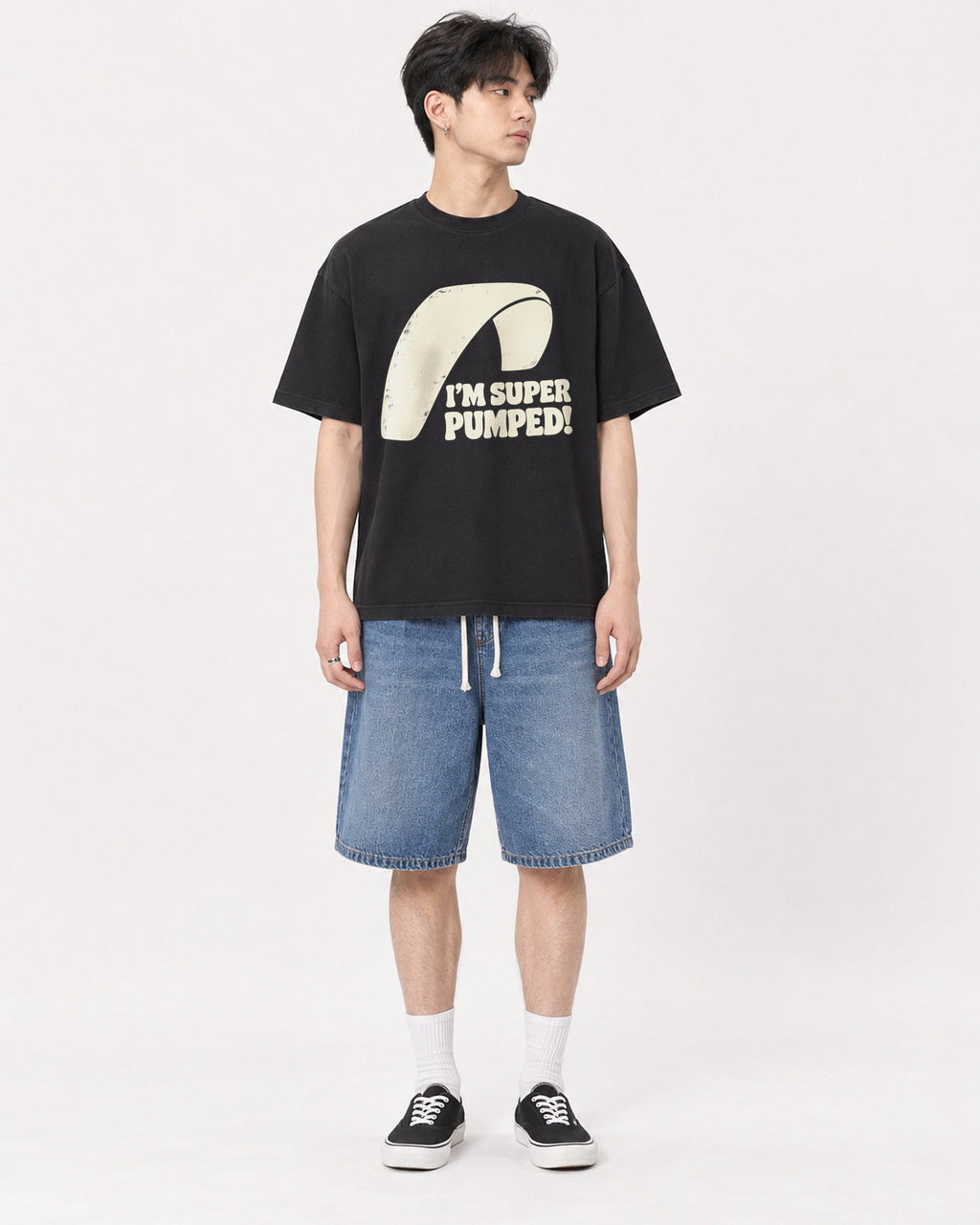 Mockup Boxy Heavyweight Tee Black male full-body 31