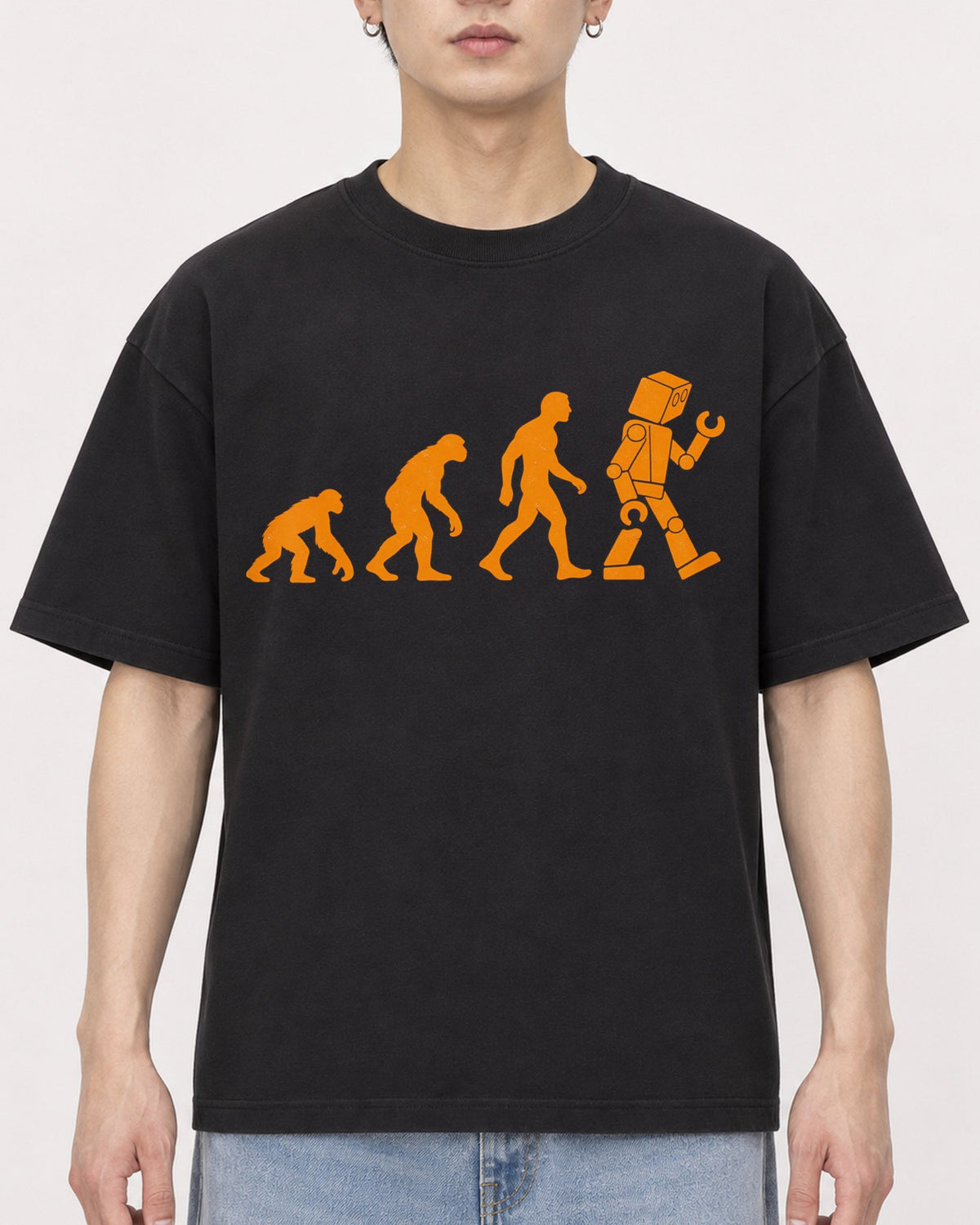 Mockup Boxy Heavyweight Tee Black male close-up 01