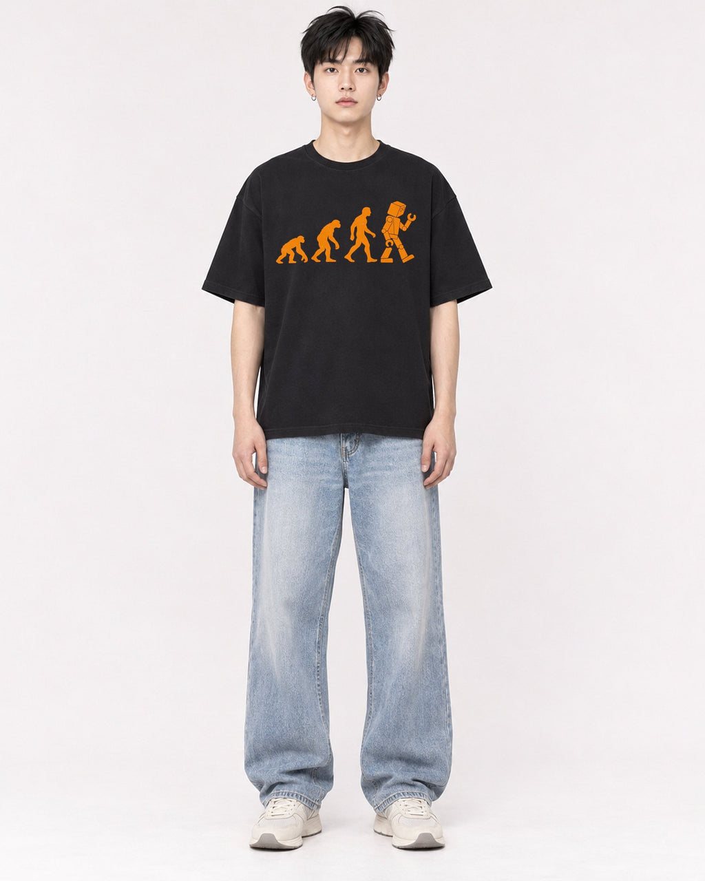 Mockup Boxy Heavyweight Tee Black male full-body 01