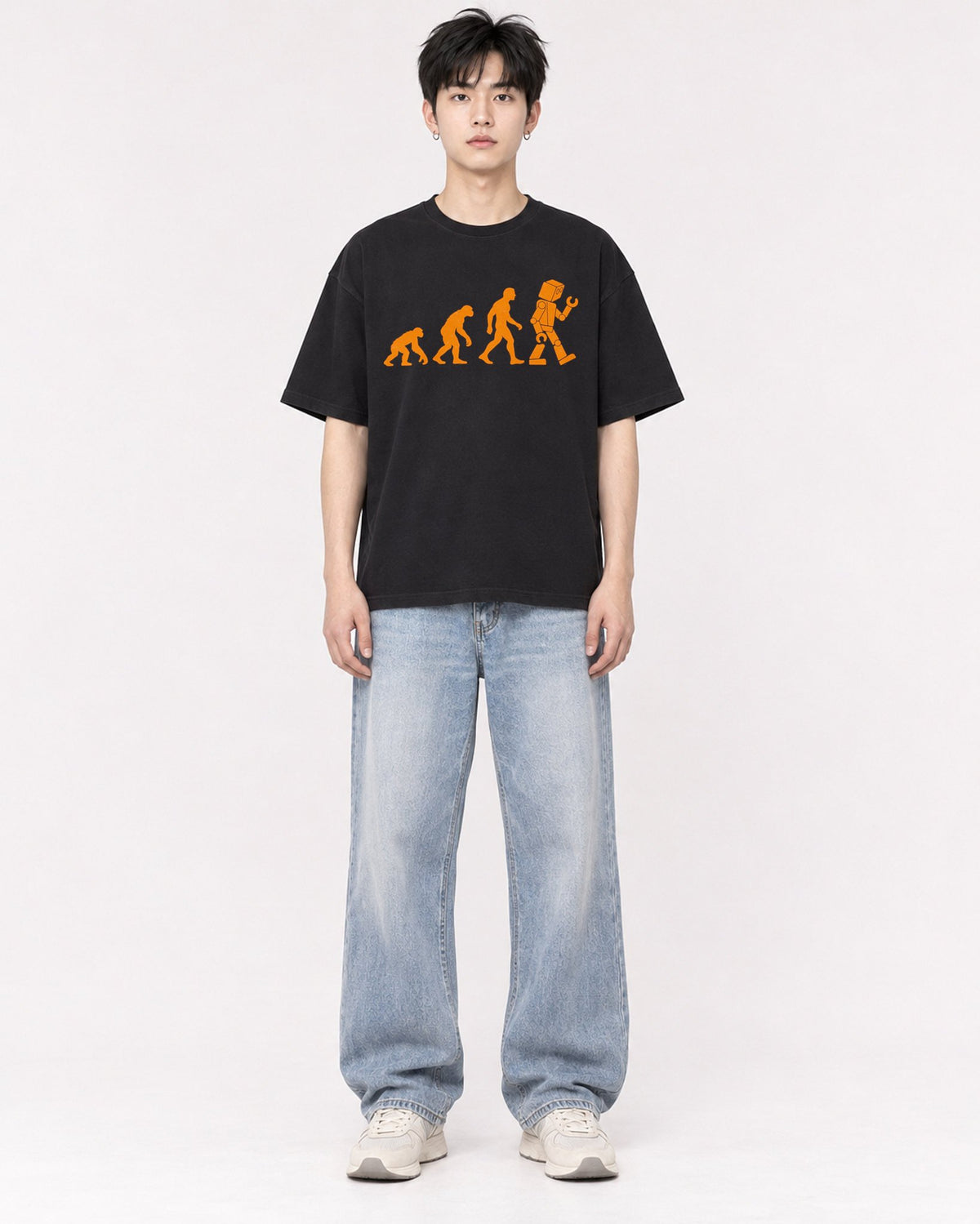 Mockup Boxy Heavyweight Tee Black male full-body 01