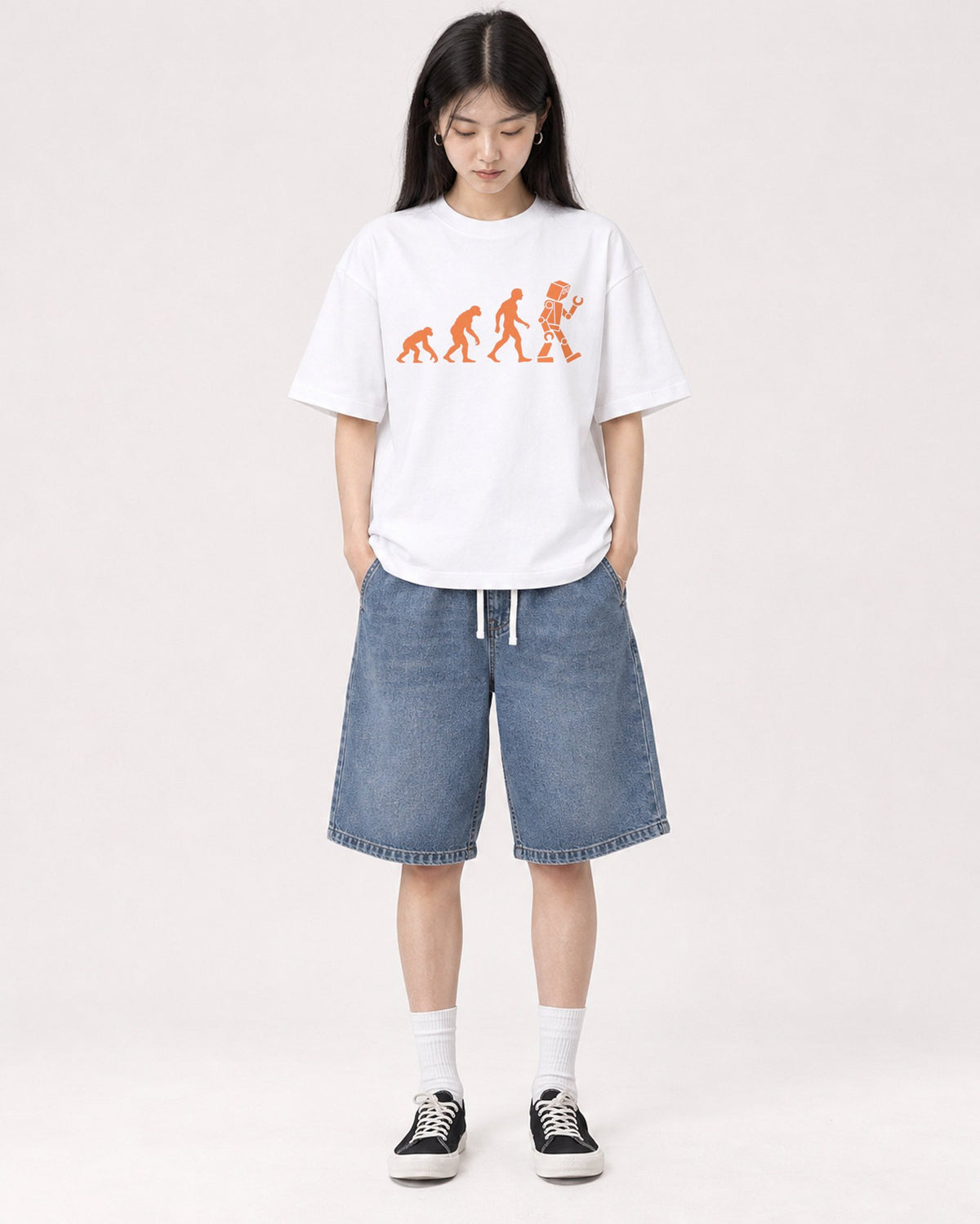 Mockup Boxy Heavyweight Tee White female full-body 01