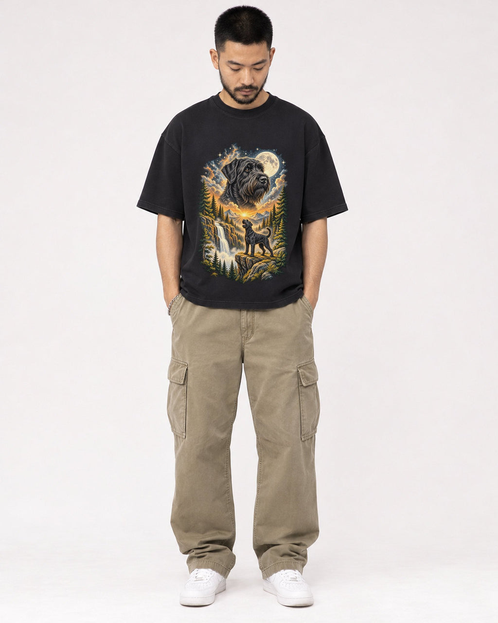 Mockup Boxy Heavyweight Tee Black male full-body 32