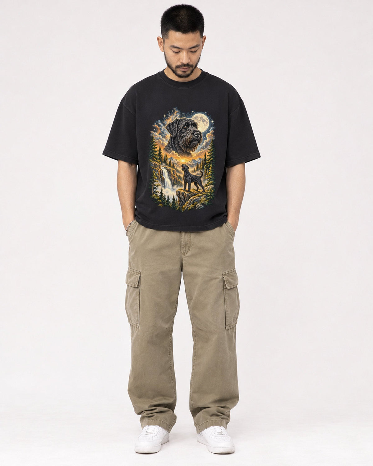 Mockup Boxy Heavyweight Tee Black male full-body 32