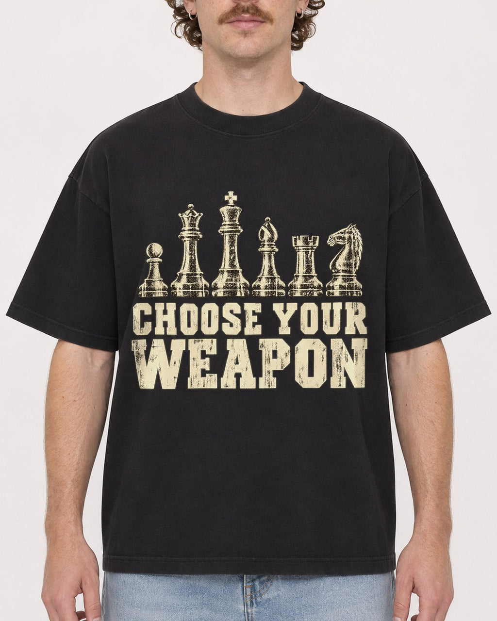 Mockup Boxy Heavyweight Tee Black male close-up 09