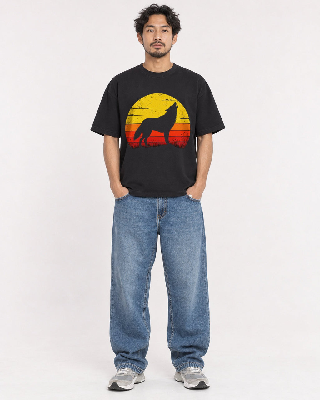 Mockup Boxy Heavyweight Tee Black male full-body 02