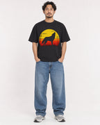 Mockup Boxy Heavyweight Tee Black male full-body 02