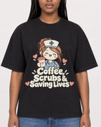 Mockup Boxy Heavyweight Tee Black female close-up 04