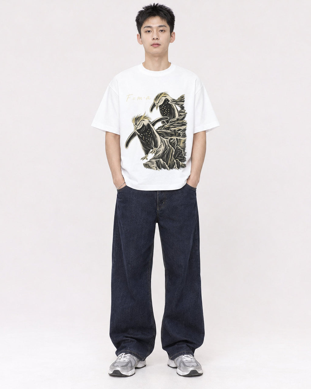 Mockup Boxy Heavyweight Tee White male full-body 21