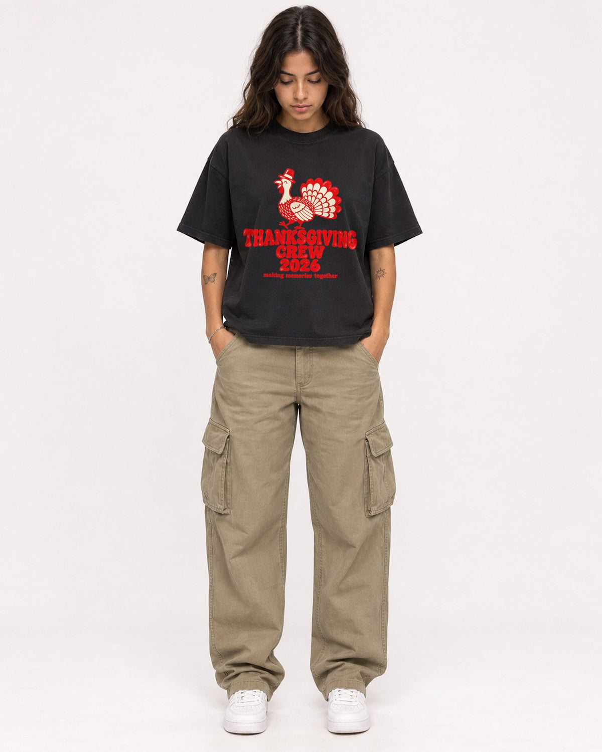 Mockup Boxy Heavyweight Tee Black female full-body 06