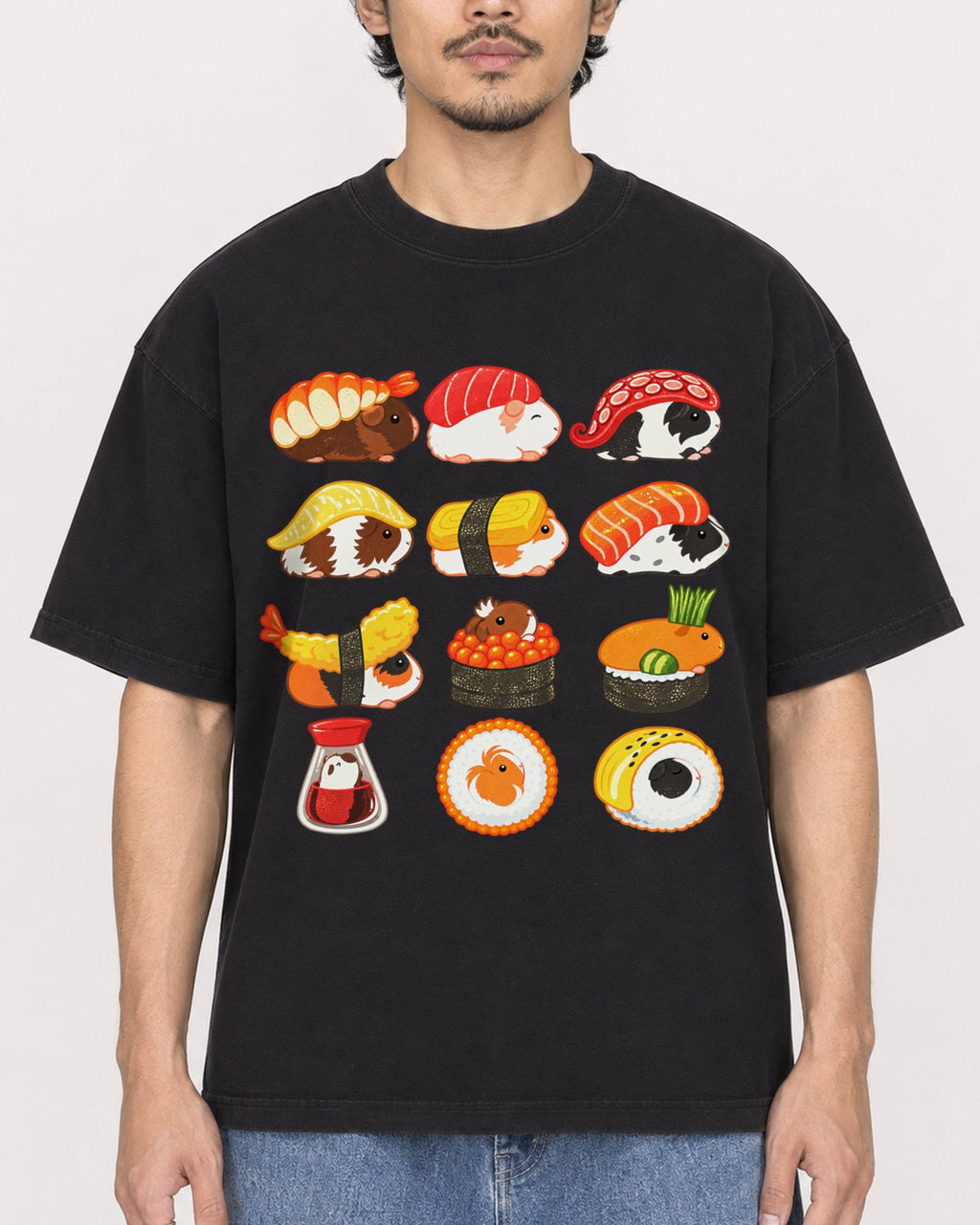 Mockup Boxy Heavyweight Tee Black male close-up 02