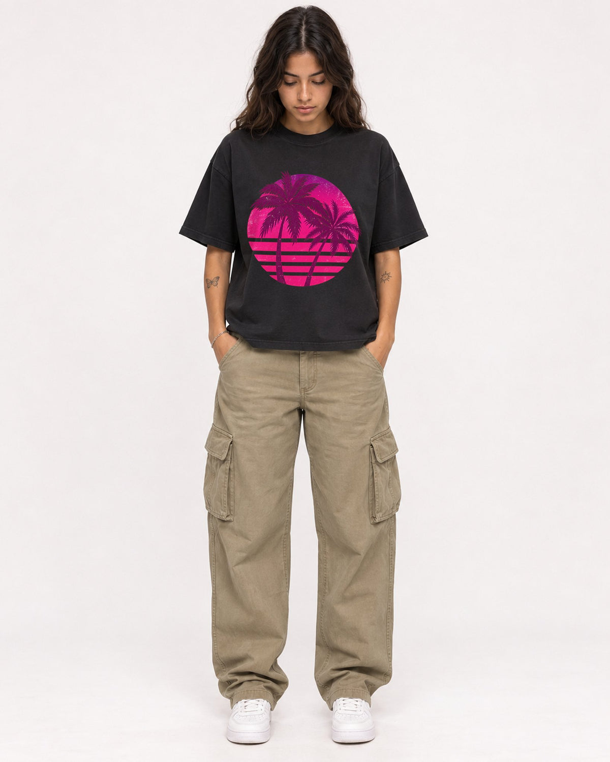 Mockup Boxy Heavyweight Tee Black female full-body 06