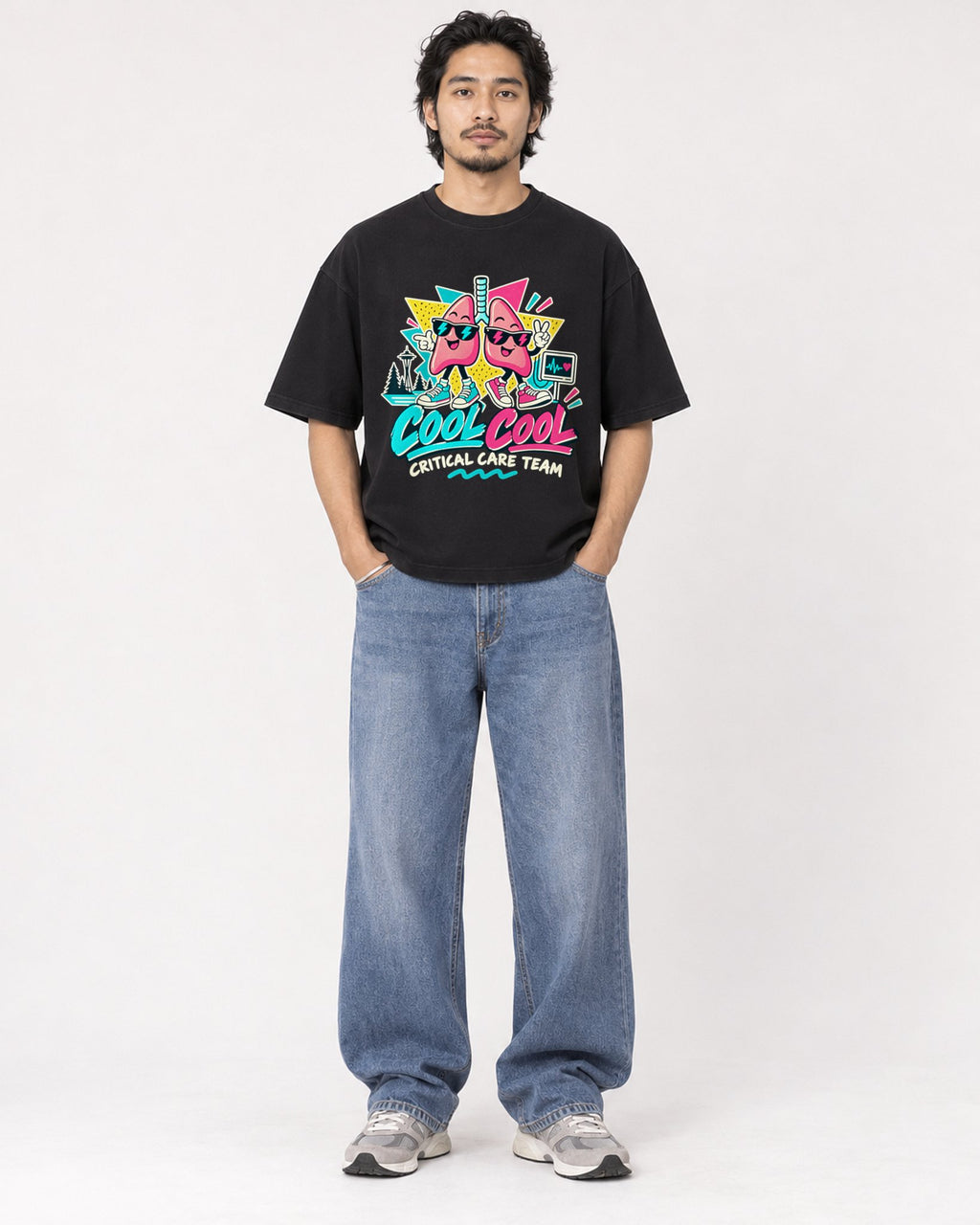 Mockup Boxy Heavyweight Tee Black male full-body 22