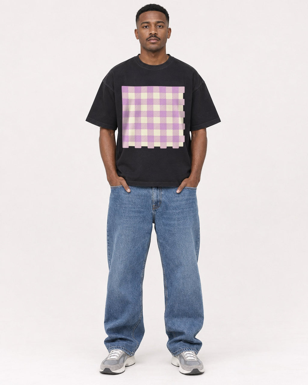 Mockup Boxy Heavyweight Tee Black male full-body 14
