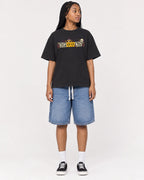 Mockup Boxy Heavyweight Tee Black female full-body 45