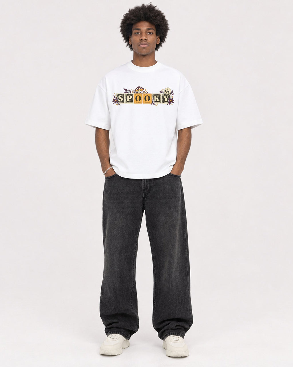 Mockup Boxy Heavyweight Tee White male full-body 45
