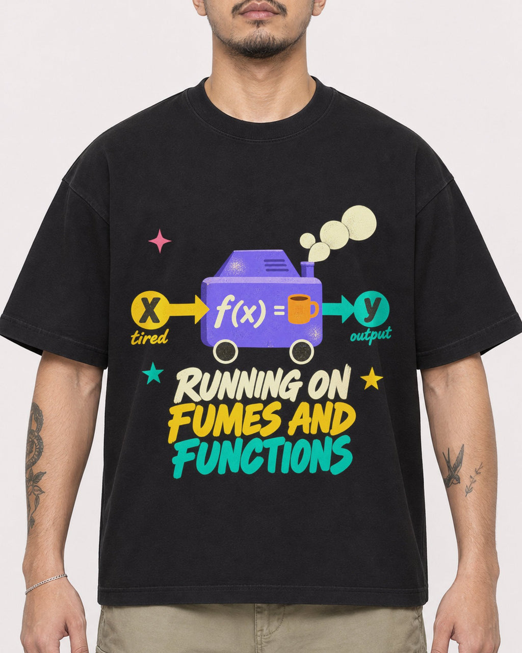 Mockup Boxy Heavyweight Tee Black male close-up 12