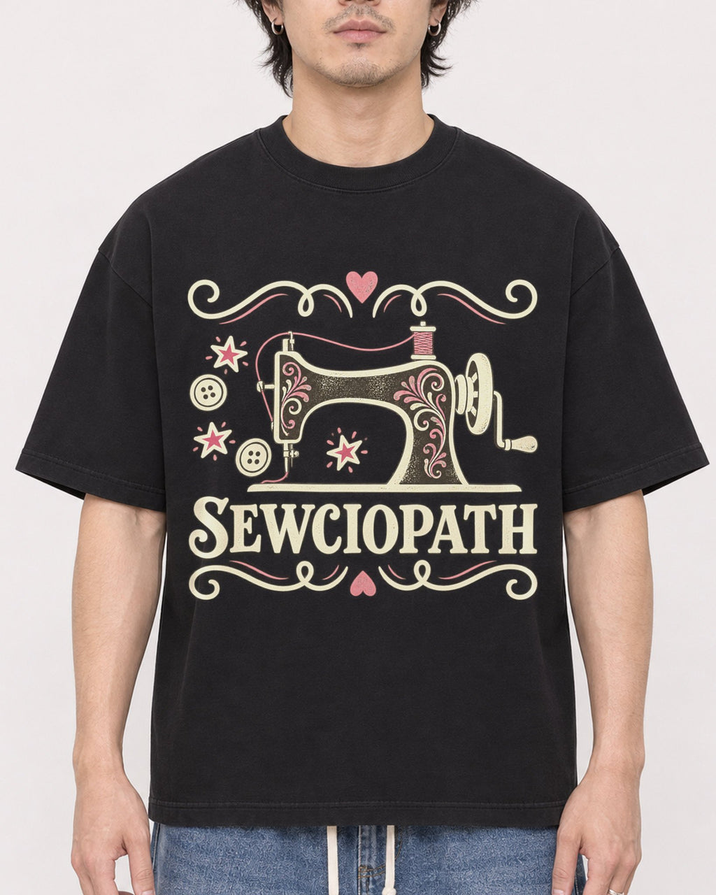 Mockup Boxy Heavyweight Tee Black male close-up 03