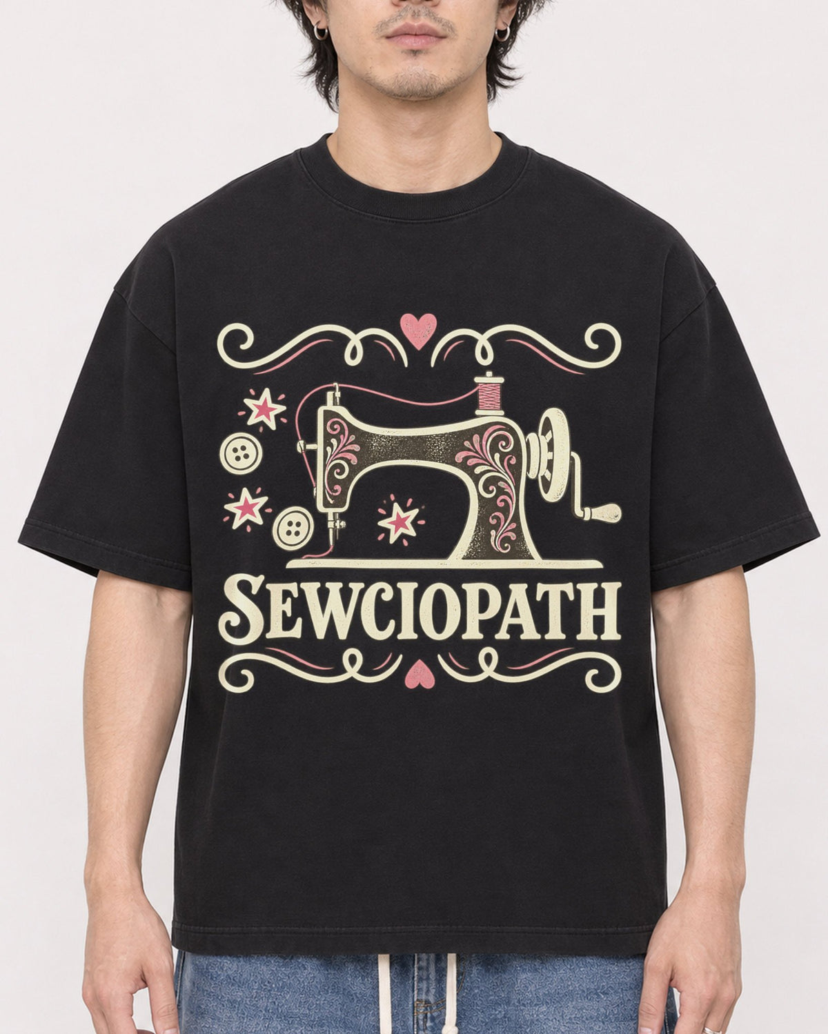 Mockup Boxy Heavyweight Tee Black male close-up 03