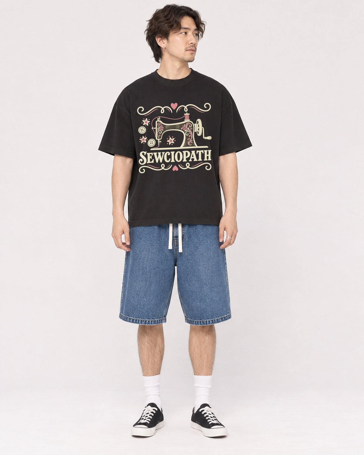 Mockup Boxy Heavyweight Tee Black male full-body 03