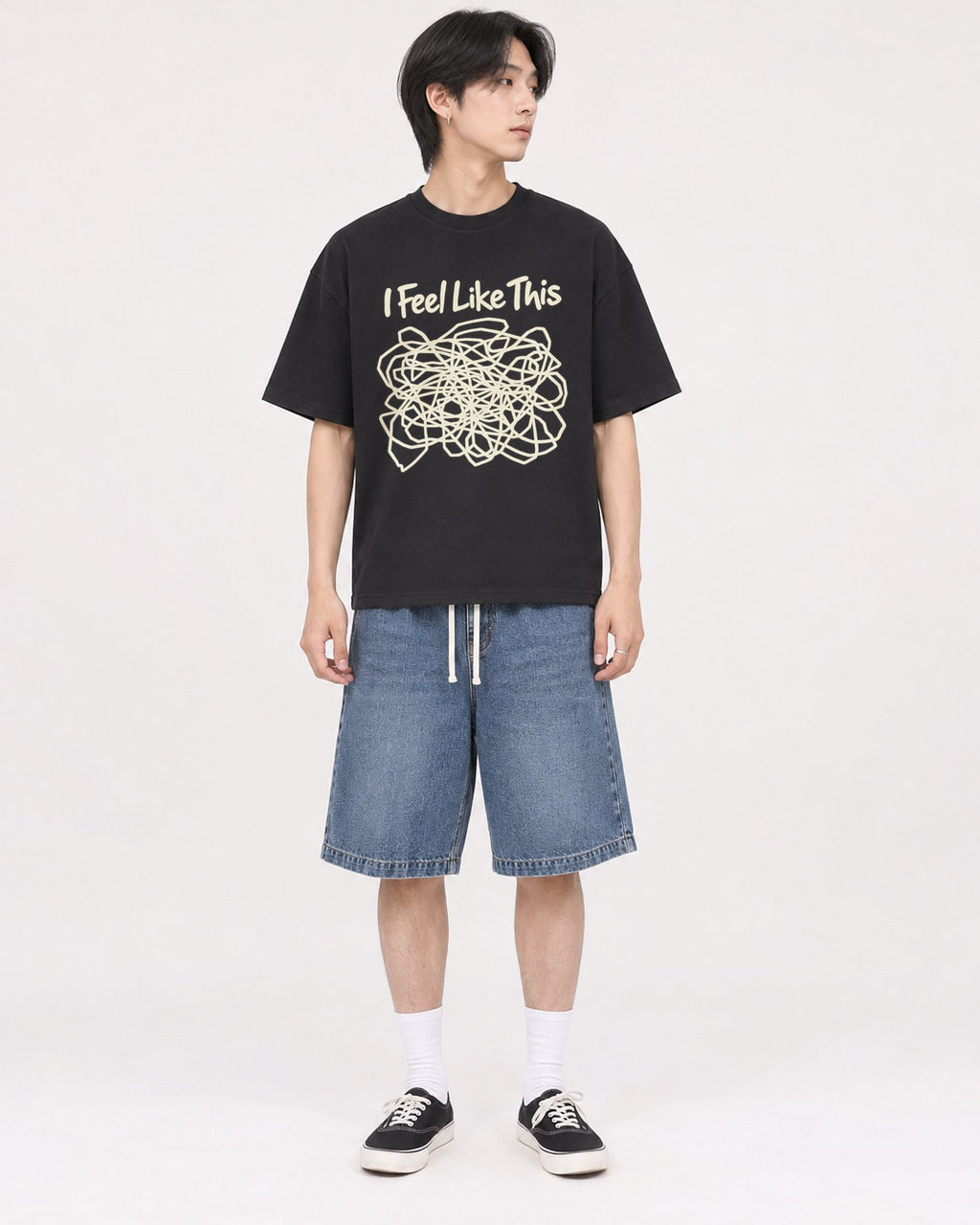 Mockup Boxy Heavyweight Tee Black male full-body 11