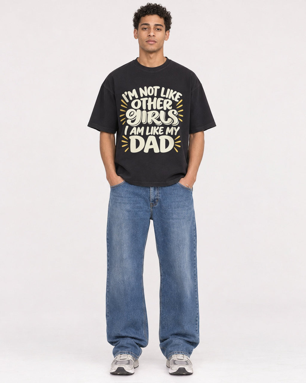Mockup Boxy Heavyweight Tee Black male full-body 10