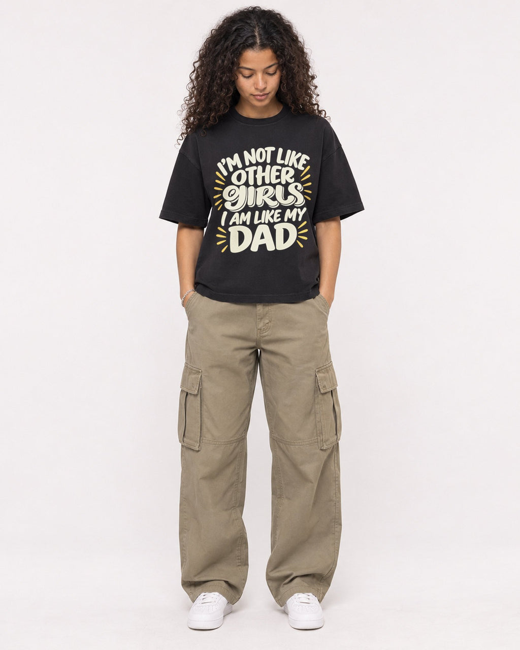 Mockup Boxy Heavyweight Tee Black female full-body 10