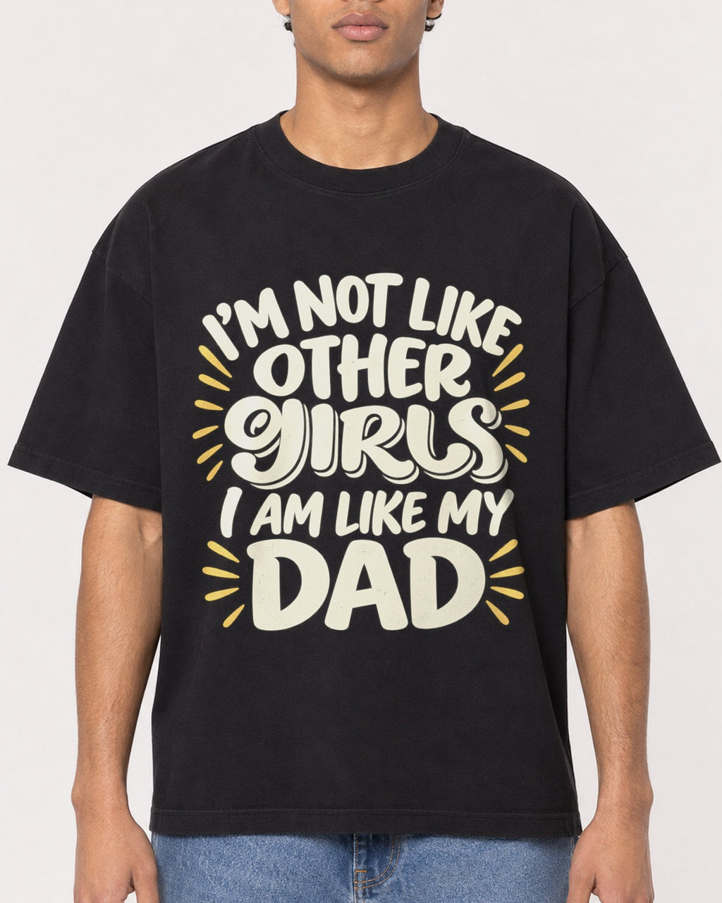 Mockup Boxy Heavyweight Tee Black male close-up 10